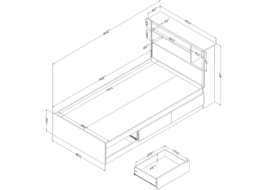 Yodi Walnut Twin Storage Bed with Headboard - South Shore