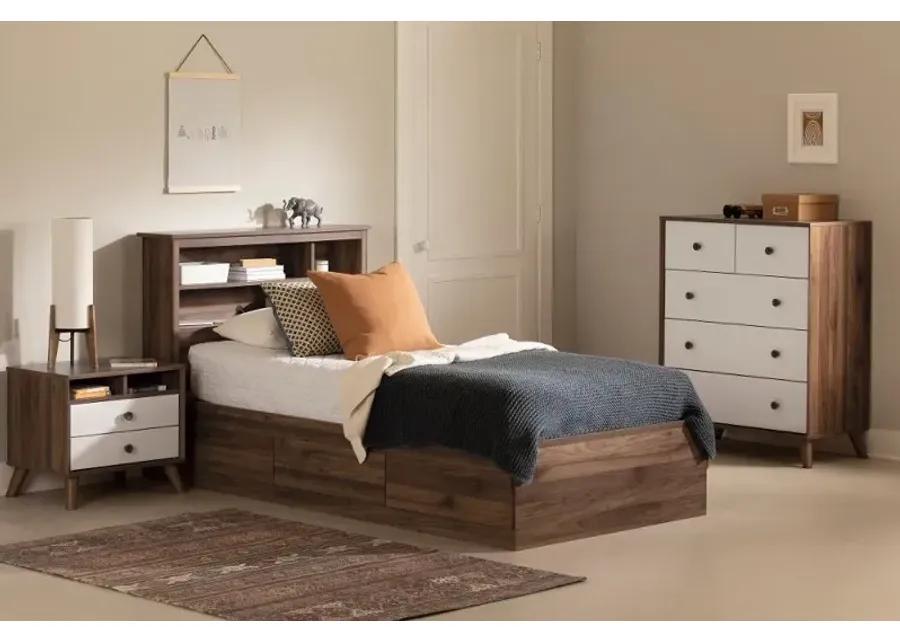 Yodi Walnut Twin Storage Bed with Headboard - South Shore