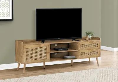 Walnut and Rattan 72" TV Stand