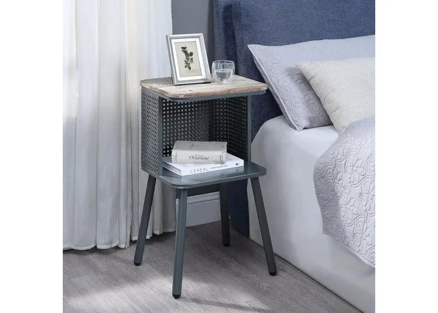 Tampa Natural Wood and Gray Metal Side Table