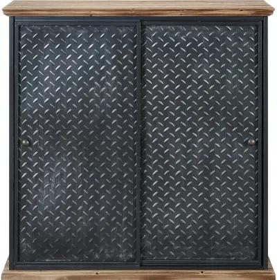 Barton Black Metal and Wood Storage Cabinet