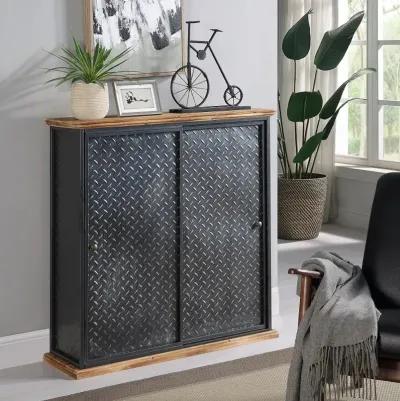 Barton Black Metal and Wood Storage Cabinet