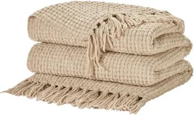 Mina Beige Waffle Weave Throw Blanket