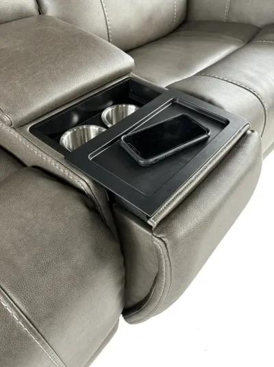 Damon Smoke Gray Power Reclining Loveseat with Console