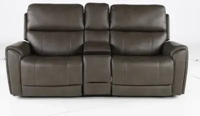 Damon Smoke Gray Power Reclining Loveseat with Console