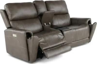 Damon Smoke Gray Power Reclining Loveseat with Console