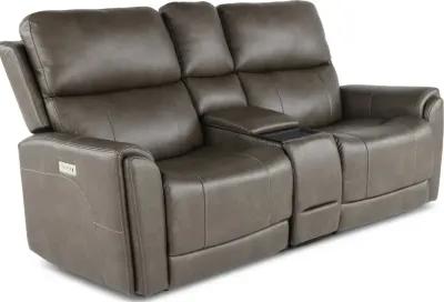 Damon Smoke Gray Power Reclining Loveseat with Console