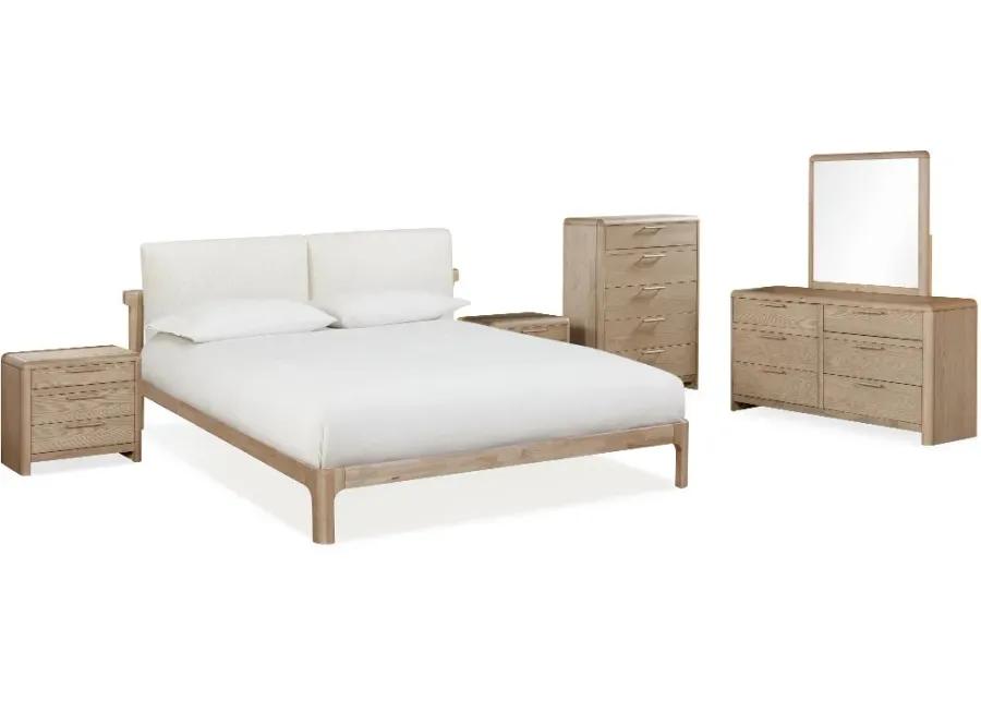 Furano Linen White and Natural Queen Platform Bed