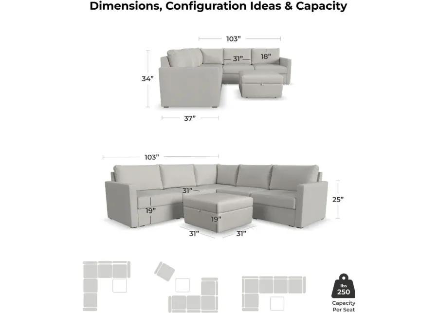 Flex Taupe 5-Seat Modular Sectional with Storage Ottoman