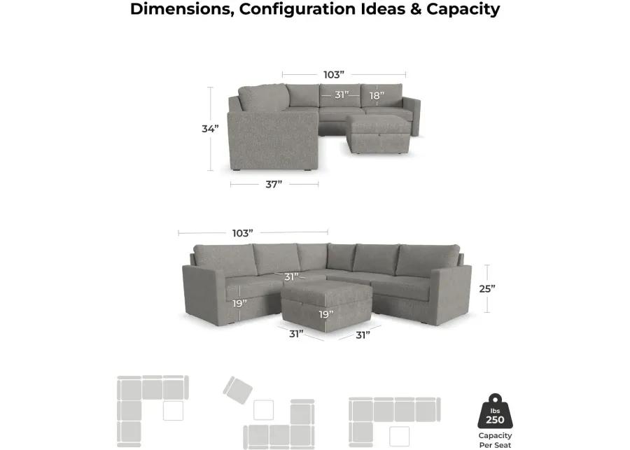 Flex Gray 5-Seat Modular Sectional with Storage Ottoman