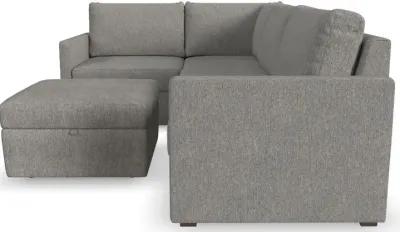 Flex Gray 4-Seat Modular Sectional with Narrow Arm and Storage Ottoman