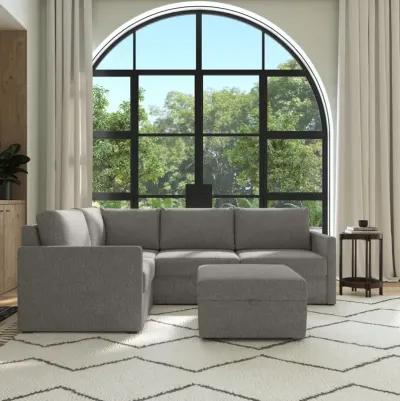 Flex Gray 4-Seat Modular Sectional with Narrow Arm and Storage Ottoman