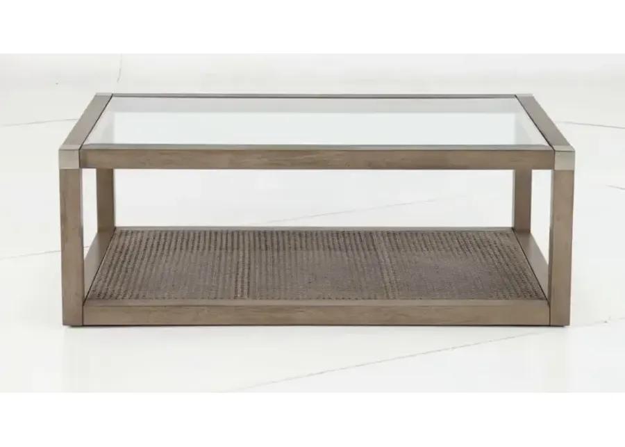 Calum Driftwood Glass and Cane Coffee Table