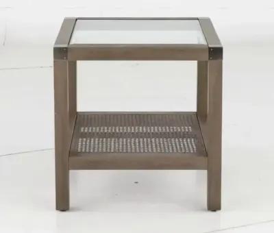 Calum Driftwood Glass and Cane End Table