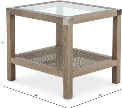 Calum Driftwood Glass and Cane End Table