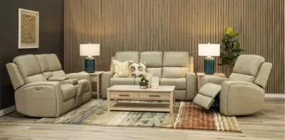 Linden Taupe Power Reclining Sofa with Power Headrests and Lumbar