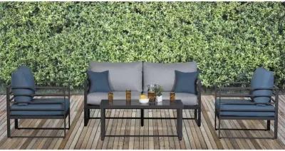 Holt Gray and Blue 4 Piece Patio Set