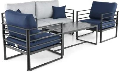 Holt Gray and Blue 4 Piece Patio Set