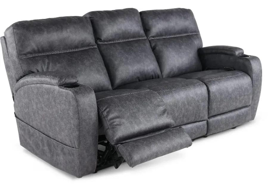 Jaguar Charcoal Power Reclining Sofa with Headrest and Lumbar