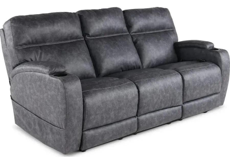 Jaguar Charcoal Power Reclining Sofa with Headrest and Lumbar