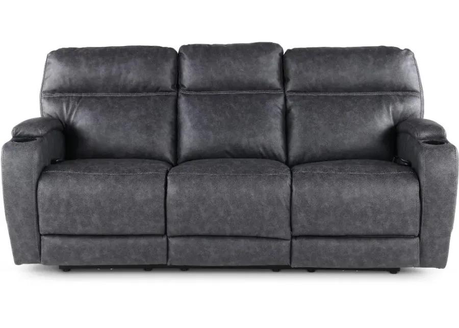 Jaguar Charcoal Power Reclining Sofa with Headrest and Lumbar