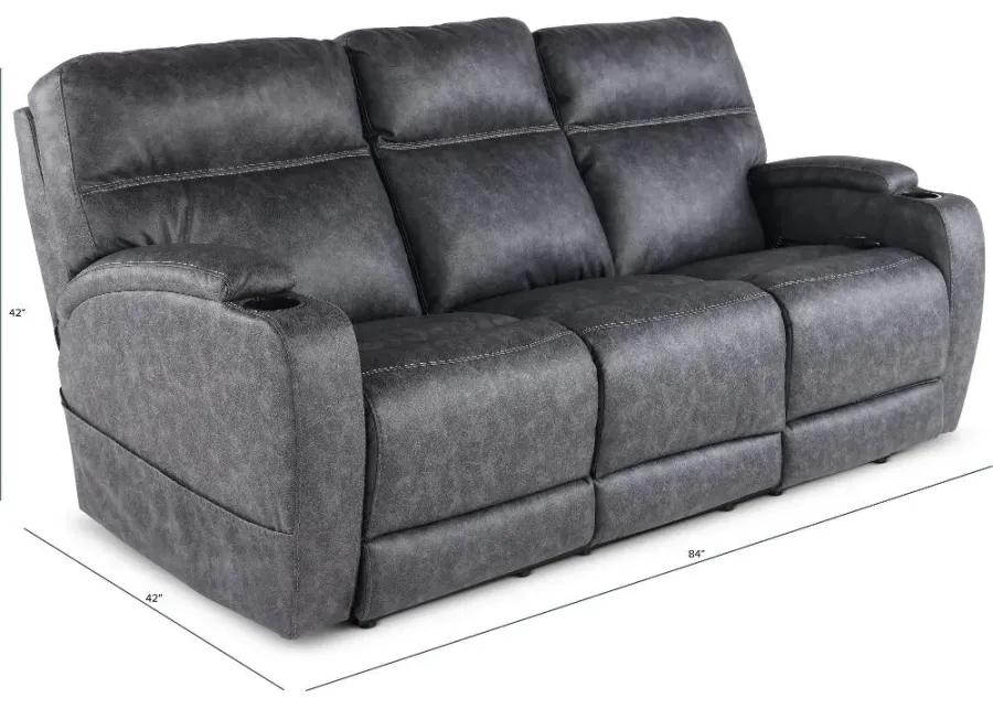 Jaguar Charcoal Power Reclining Sofa with Headrest and Lumbar