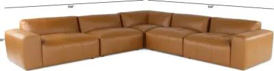 Zachary Tan Leather 5 Piece Modular Sectional