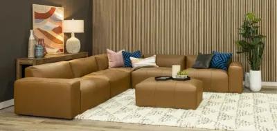 Zachary Tan Leather 5 Piece Modular Sectional