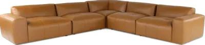 Zachary Tan Leather 5 Piece Modular Sectional