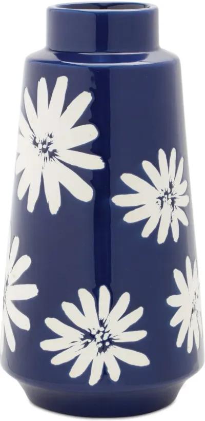 Large 11.75-Inch Blue and White Flower Ceramic Vase