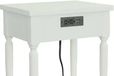 Theo White Side Table with Charging Port