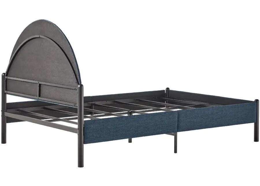 Gastonia Queen Blue Upholstered Bed with Arched Headboard