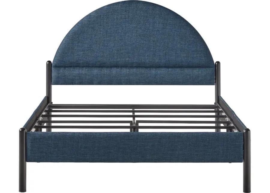 Gastonia Queen Blue Upholstered Bed with Arched Headboard