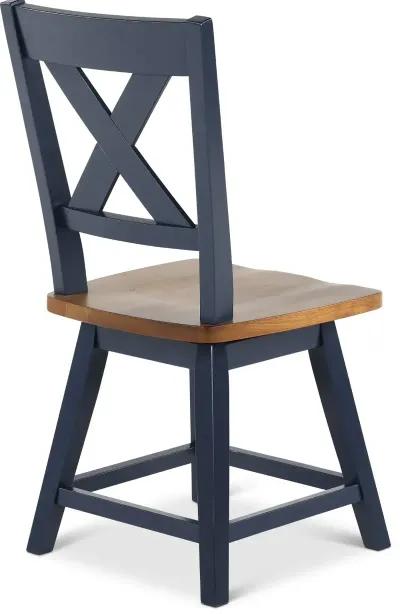 Carmen Oak and Blue Swivel Dining Chair