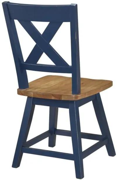 Carmen Oak and Blue Swivel Dining Chair