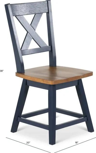 Carmen Oak and Blue Swivel Dining Chair