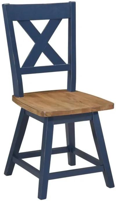 Carmen Oak and Blue Swivel Dining Chair