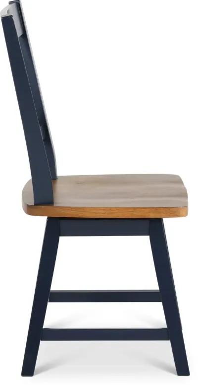 Carmen Oak and Blue Swivel Dining Chair