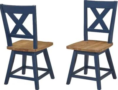 Carmen Oak and Blue 5 Piece Dining Set