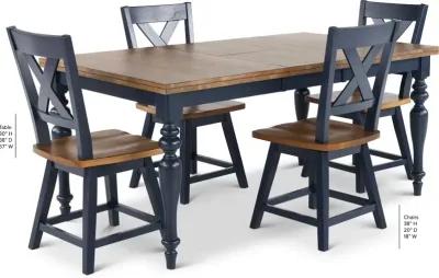 Carmen Oak and Blue 5 Piece Dining Set