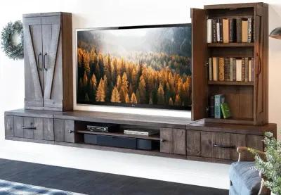 Farmhouse Rustic Wall Mounted TV Stand with Modular Barndoor Consoles