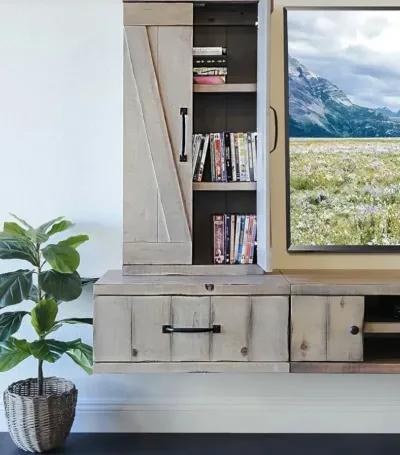 Farmhouse Gray Wall Mounted TV Stand with Modular Barndoor Consoles