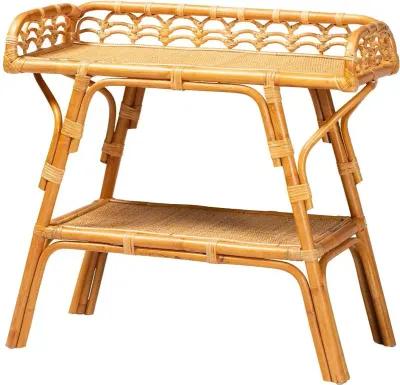 Nayana Bohemian Natural Rattan 2-Tier Console Table