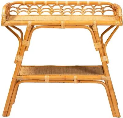 Nayana Bohemian Natural Rattan 2-Tier Console Table