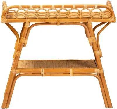 Nayana Bohemian Natural Rattan 2-Tier Console Table