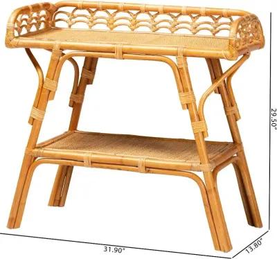 Nayana Bohemian Natural Rattan 2-Tier Console Table