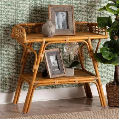 Nayana Bohemian Natural Rattan 2-Tier Console Table