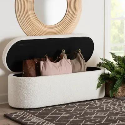 Lavina Modern White Boucle Storage Bench