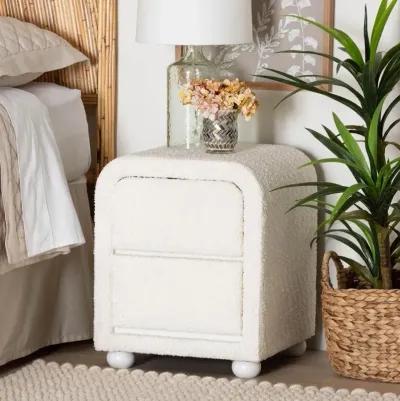 Lavina White Boucle 2-Drawer Nightstand