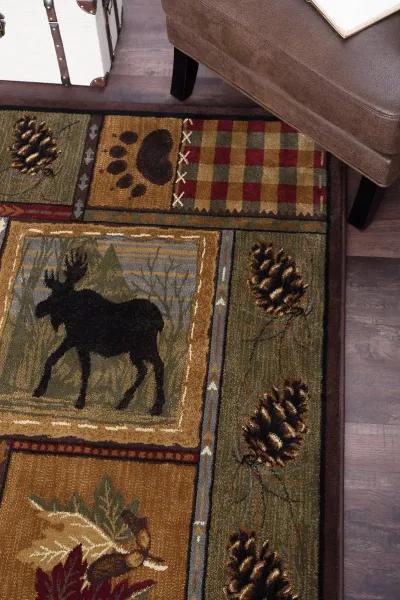 5 x 7 Medium Tan, Green, and Red Area Rug - Nature